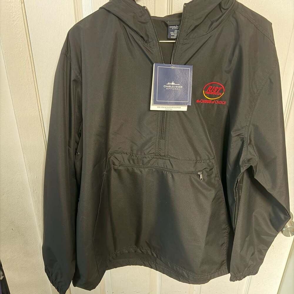NWT Charles River Pack-N-Go Pullover Jacket XL Black RIST Transport Hooded
